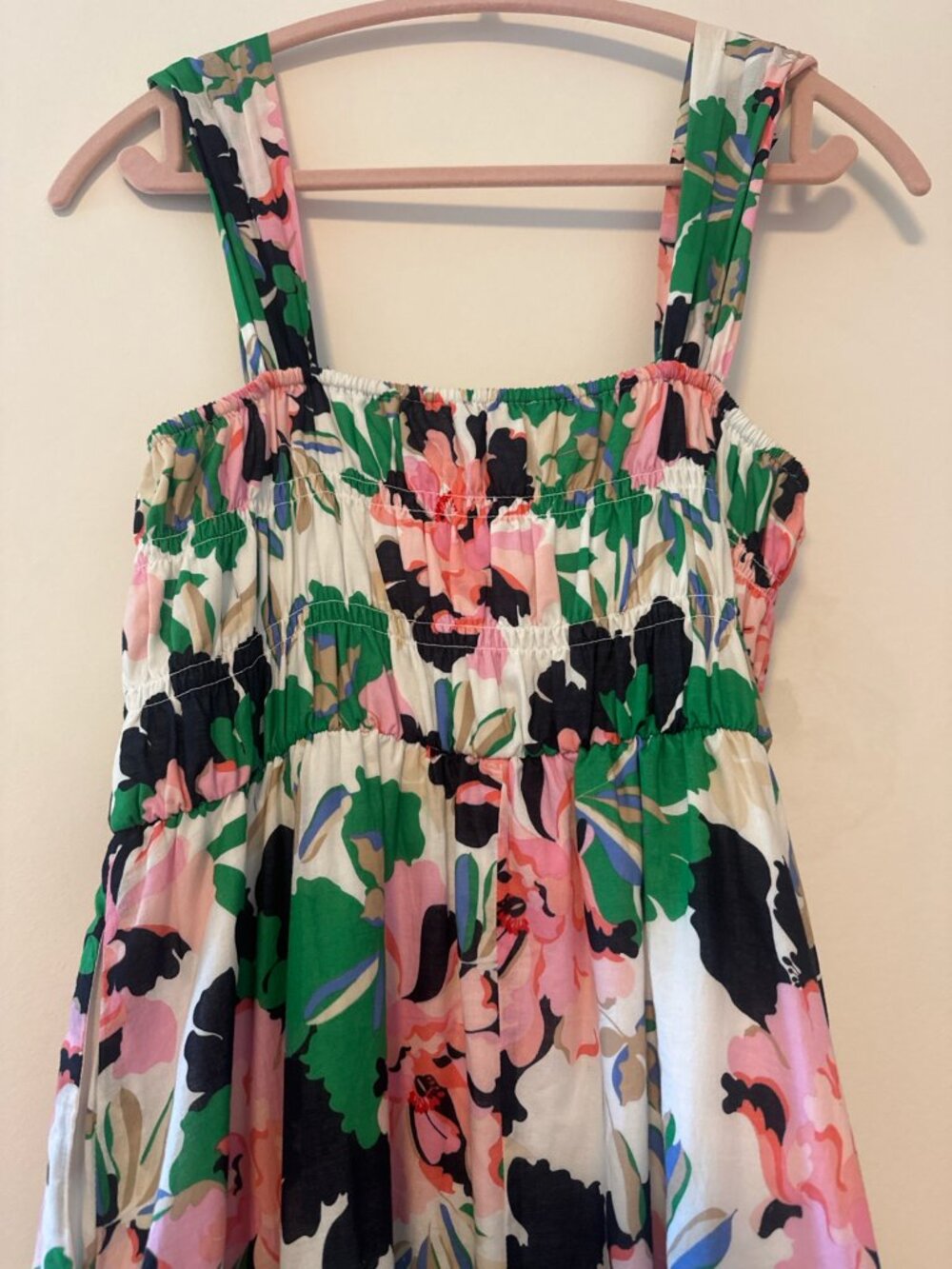 Tommy Hilfiger Floral Midi Cress Size 10 100% Cotton Smocked Strech Bodice